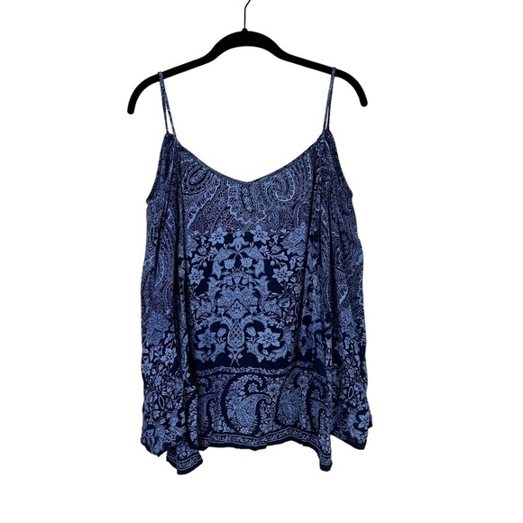 UO Patrons of Peace Blue Paisley Cold Shoulder Cage Back Peasant Top Size XS - Picture 1 of 8